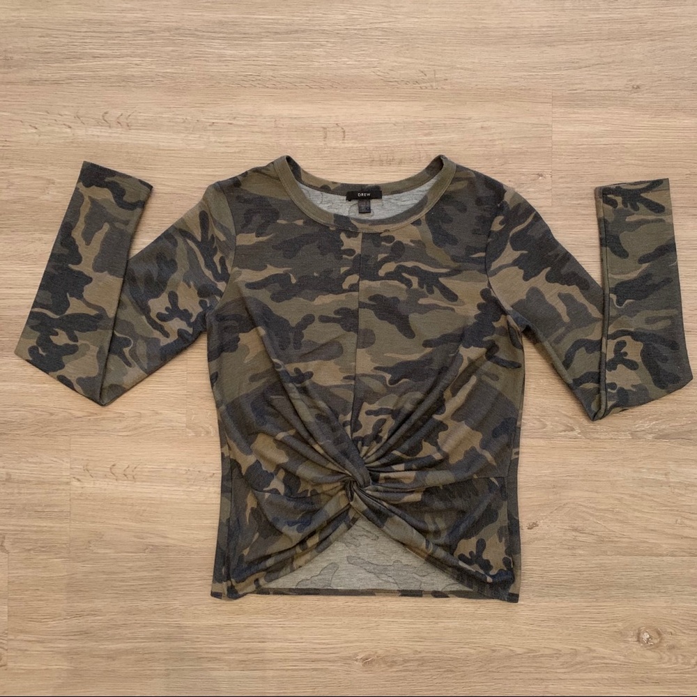 Drew Camo Crop Top Long Sleeve Front Twist Size M - Picture 2 of 9